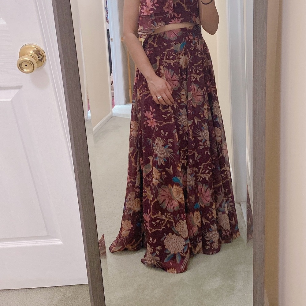 Red and Brown A-line Maxi Skirt Set for Night Out